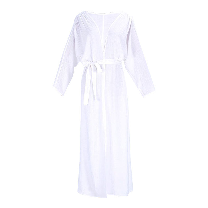 Crepe Cloth Belt Beach Jacket Sun Protection Clothing Cardigan Vacation Beach Cover Up Swimsuit Outwear Bella Mia